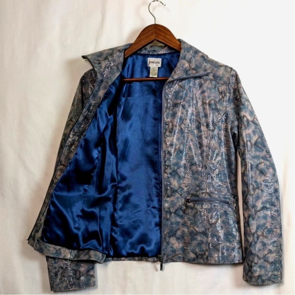 Chico's Leather Snake Print Jacket - Blue Reptile Print Women's Size 1 (M)